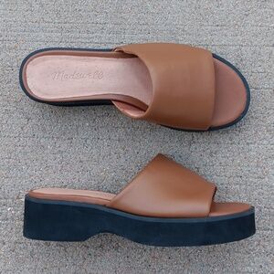 Madewell Meesha Brown Leather Platform Slide Sandals Womens 6.5